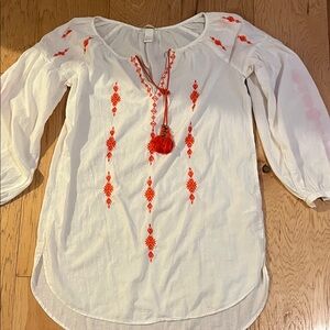 H&M Ivory Blouse or beach cover-up with Orange Embroidery
